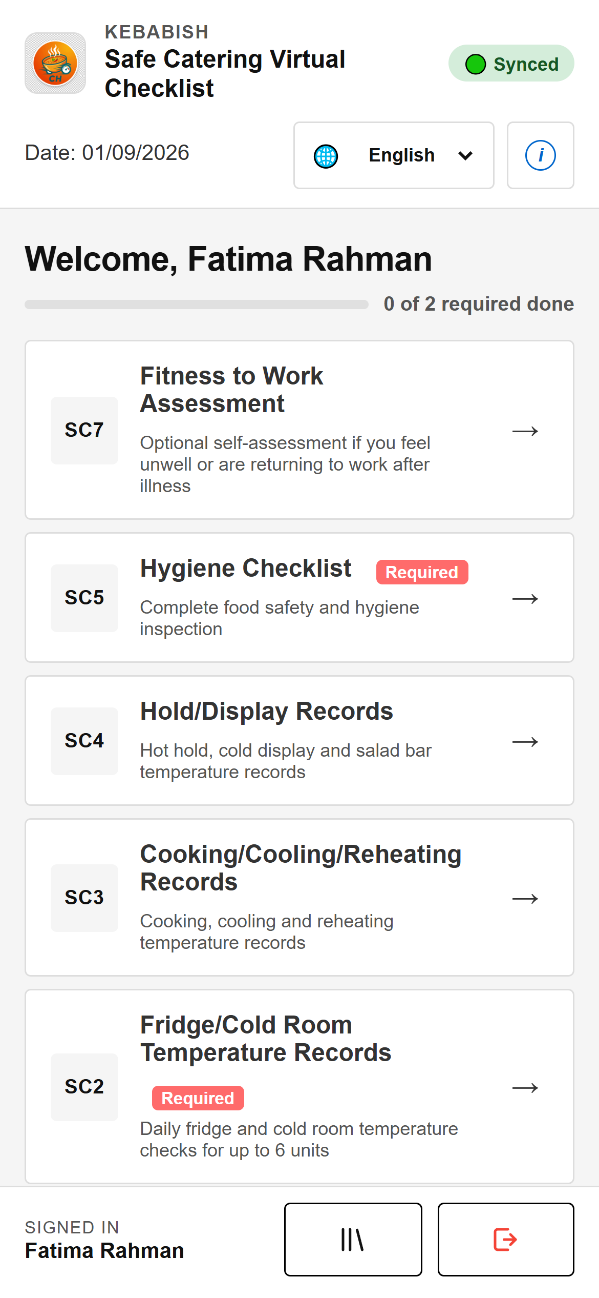 English checklist demo